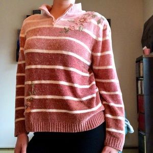 Alfred Dunner Plush Polo Sweater with Embroidered Flowers. Super Soft!